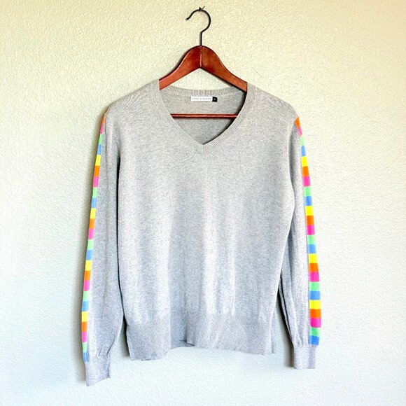 Zaket & Plover Cashmere Blend Rainbow Sleeve V-Neck Sweater Size M - Picture 8 of 13